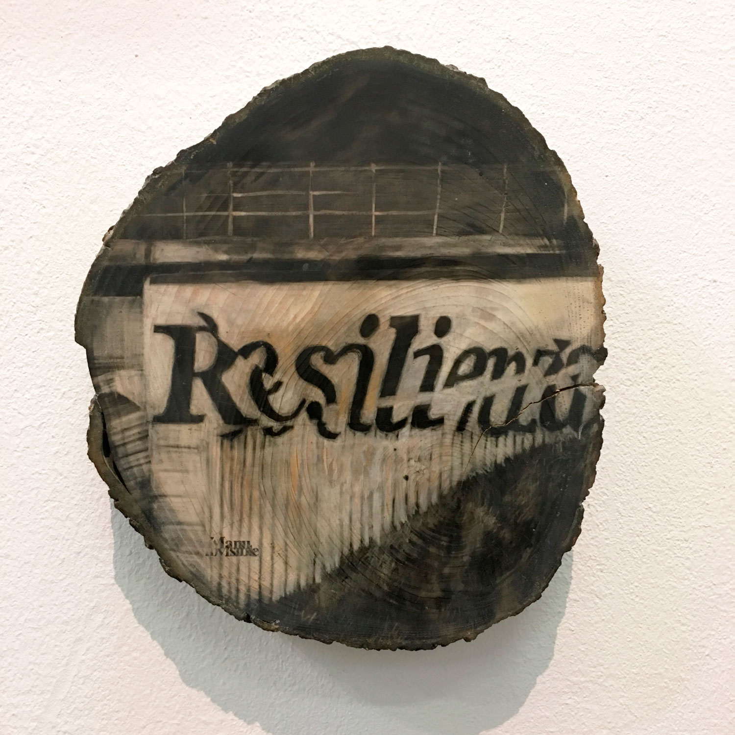 “Resilienza” Fumée sur bois 95 cm (circonférence) x 7 cm 2017